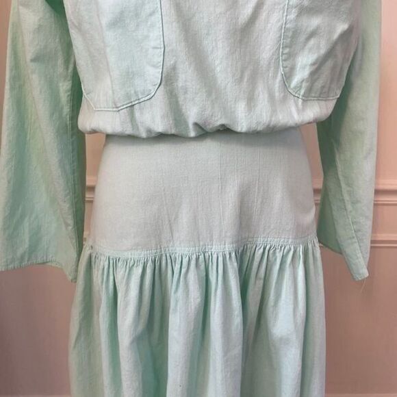 Vintage 80s Alicia Mint Green Cowl Neck Blouson Midi Dress 6 M - Picture 5 of 11
